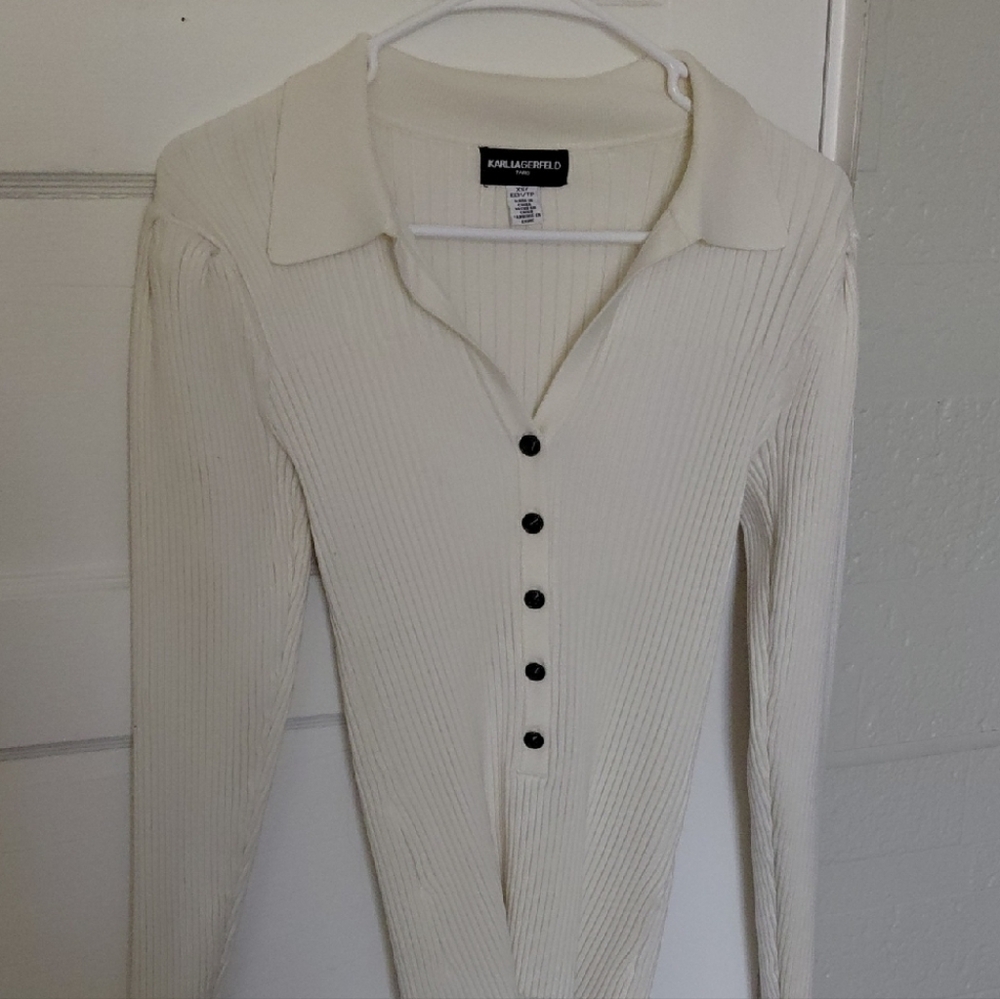 Karl Lagerfeld Ivory Ribbed Button-Down Shirt